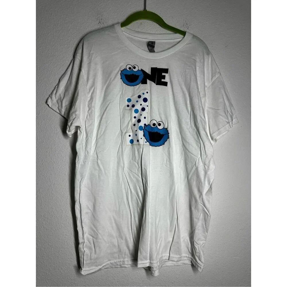 Gildan Heavy Cotton Adulte Cookie Monster 1 T-shirt Size L White Blue